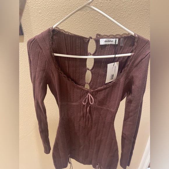 Danielle Guizio, DAINTY LONG SLEEVE KNIT DRESS, Chocolate Brown, Size Medium - Picture 5 of 5